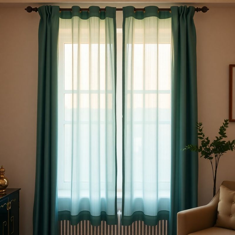 Lněné závěsy v odstínu teal na okně moderního interiéru
